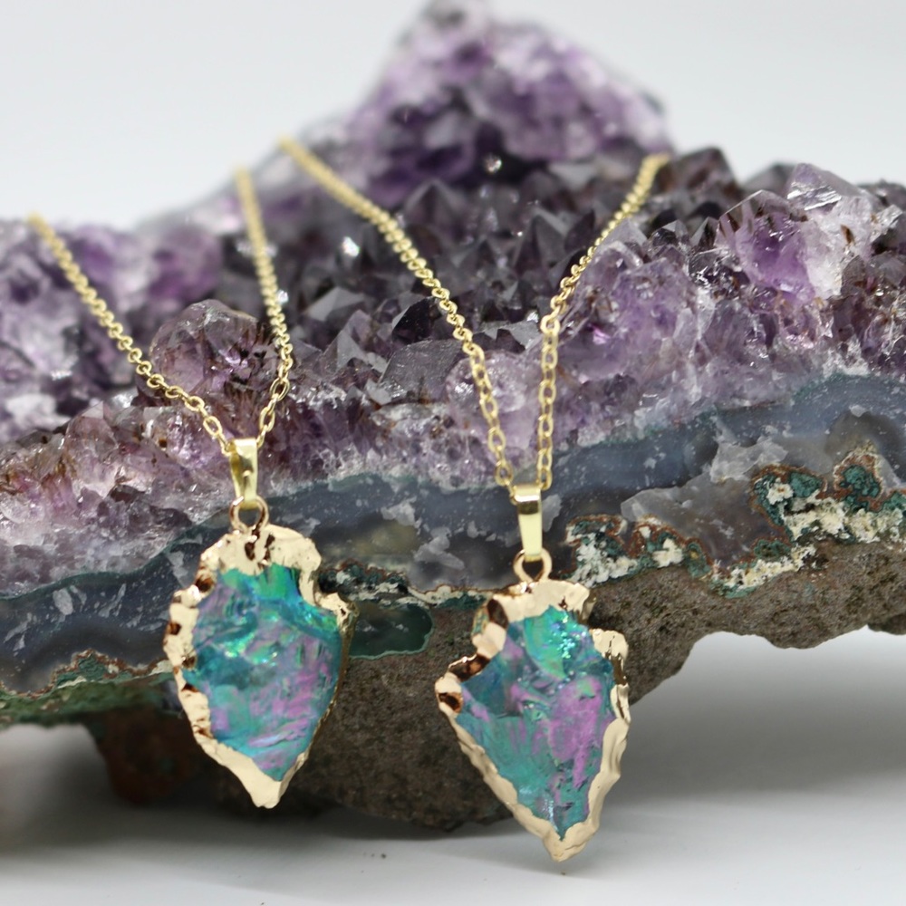 1 Blue electroplated Quartz necklace 16-18in chain plated with 24k gold